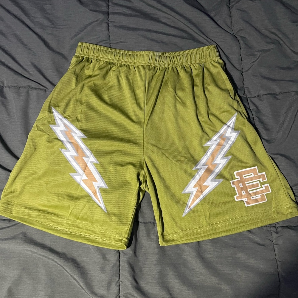 Eric Emanuel Green Athletic Shorts with Lightning Design